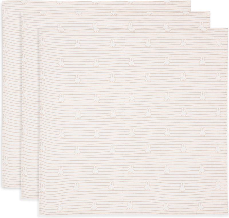 Jollein x Miffy hydrophiles Tuch klein – 70 x 70 cm – Miffy-Streifen – Keks – 3 Stück