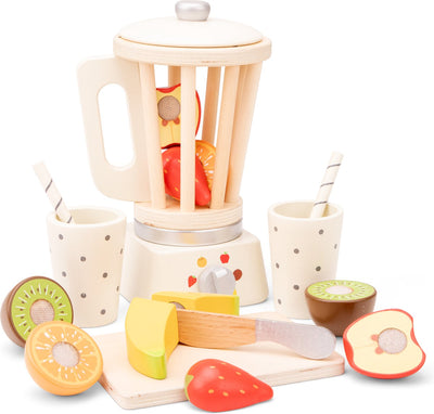 New Classic Toys® Holz-Smoothie-Maker-Spielset – inklusive 5 Obststücken, einem Schneidebrett und 2 Tassen – Spielzeug-Küchenmaschine für Kinder – Rollenspiel-Küchenspielzeug – ab 3 Jahren