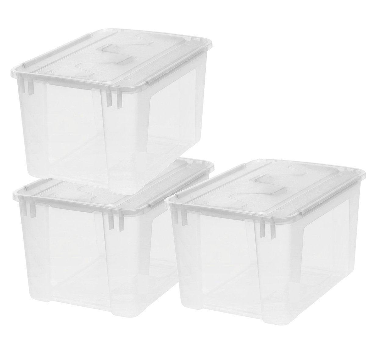 Iris Klappdeckel-Aufbewahrungsbox – 48l – stapelbar – mit Klappdeckel – Kunststoff – transparent – 3er-Set