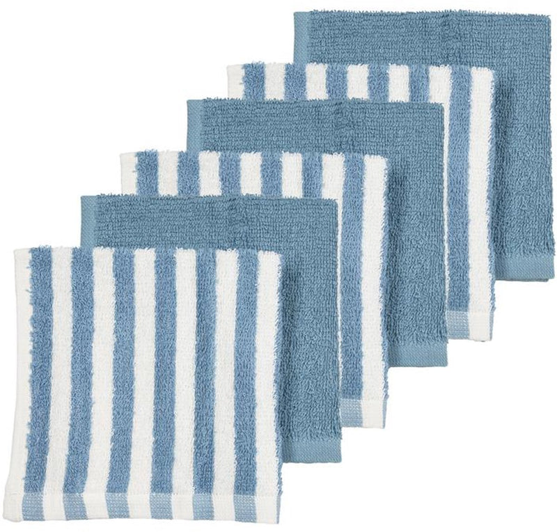 Meyco Baby Fat Stripe Gesichtstücher – 6er-Pack – Jacquard-Frottee – Jeansblau – 30 x 30 cm