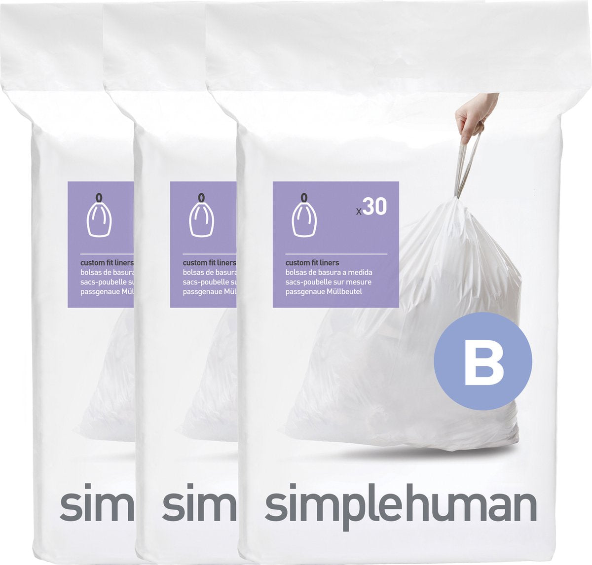 Simplehuman Code B Abfallbeutel – 6 Liter – 90 Stück – mit Kordelzug – weiß
