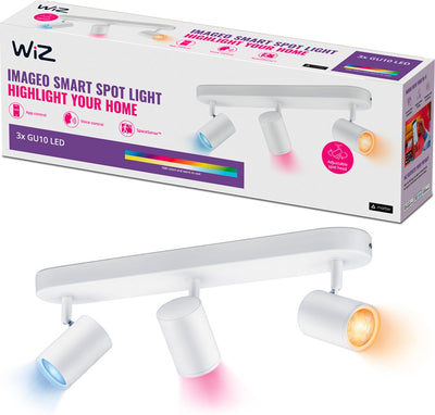 Wiz Deckenleuchte Imageo – Aufbaustrahler – 3 Strahler – farbiges und weißes Licht – intelligente LED-Beleuchtung – Gu10-Fassung – 3x 5 W – Weiß – WLAN