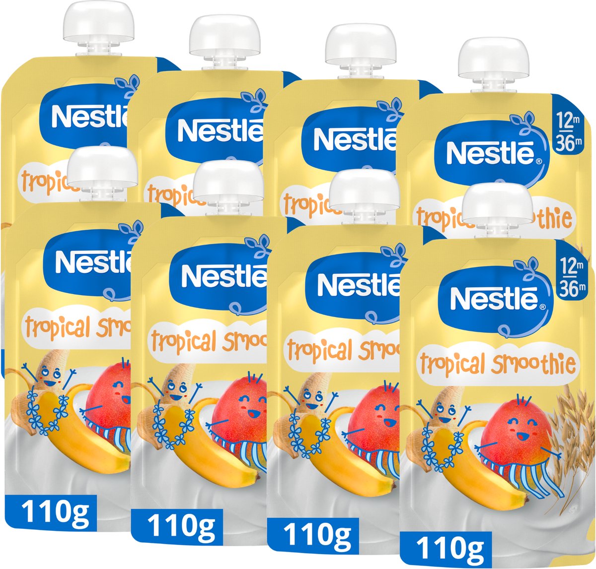 Nestlé tropischer Smoothie-Bananen-Mango-Milch-Hafer – 12+ Monate – 8 x 110 g