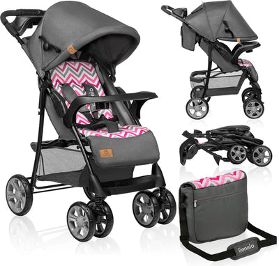 Lionelo Emma Plus Buggy und Kinderwagen – leicht und langlebig – verstellbare Rückenlehne bis Liegeposition – XXL-Markise mit Fenster – großer Korb – Organizer und Tasche – Stoßdämpfer – 5-Punkt-Gurt – bis 15 kg – kompakt faltbar