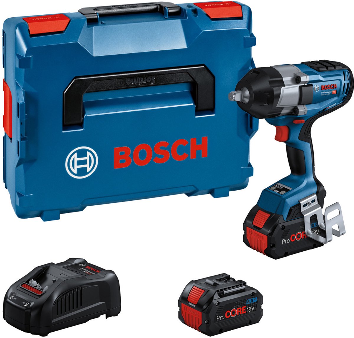 Bosch Professional GDS 18V-1000 Schlagschrauber – Biturbo – 1000 Nm – 18 V – 1 2 – mit 2 x 18 V (8,0 Ah) und Ladegerät