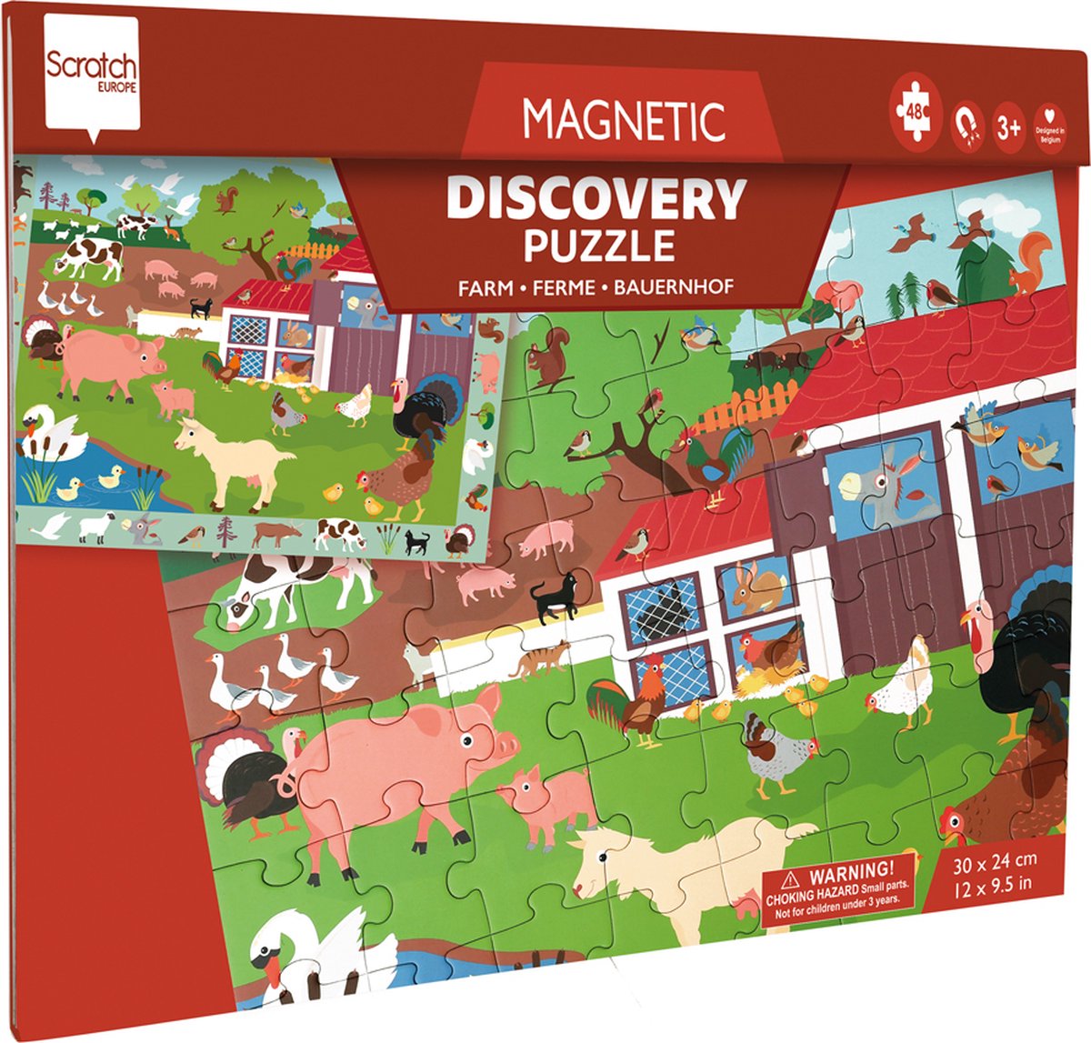 Scratch 2 in 1 Magnetpuzzle – Entdeckungsspiel – Bauernhof – 52,3 x 30,5 cm – 48 Teile – 3 Jahre