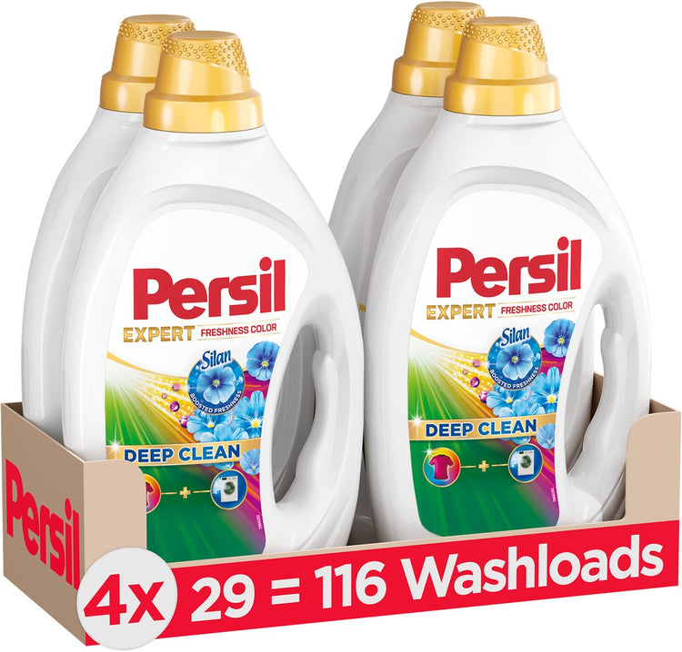 Persil Gel Expert Farbfrische von Silan – Flüssigwaschmittel – beste Frische – kraftvolle Fleckenentfernung – hygienische Frische – Vorteilspack – 4 x 29 Wäschen