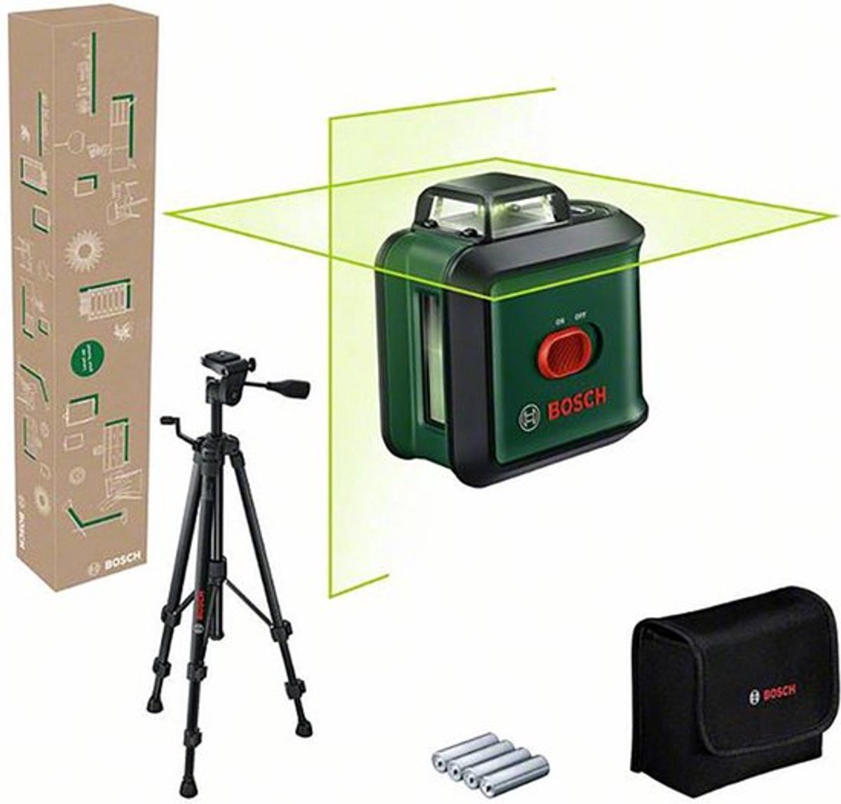 Bosch universallevel 360 Set – 360° Kreuzlinienlaser – inklusive Stativ – Aufbewahrungskoffer – Batterien