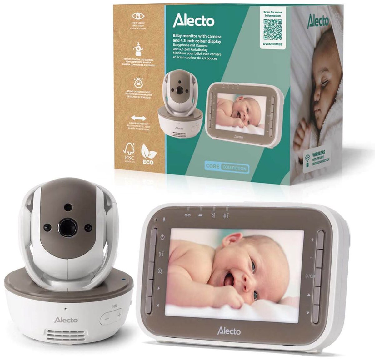 Alecto dvm200mbe – Babyphone mit Kamera und 4,3-Farbbildschirm, weißbraun
