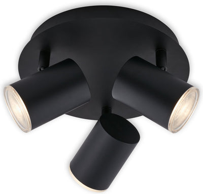 Briloner Leuchten Banyo Badezimmerleuchte, 5 W, IP44, schwarz, Metall-Kunststoff, inkl., 3x GU10, ø 11,2 cm