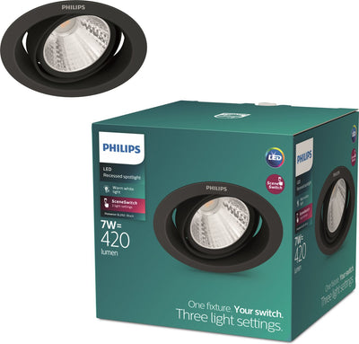 Philips LED Philips Pomeron Einbaustrahler – Szenenschalter – 7 W – warmweißes Licht – Schwarz