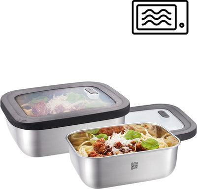 Gefu provido Frischhaltedosen-Set – 2-teilig – Vorratsdosen aus Edelstahl 1,3l 2,6l – luftdicht und auslaufsicher