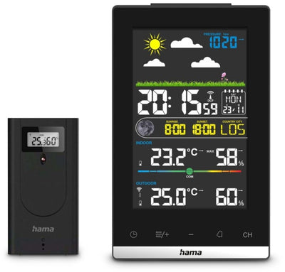 Hama Wetterstation Jamaika, mit Außensensor, Funk, Wecker, Raumklima, schwarz 00222239 Funk-Wetterstation Menge s