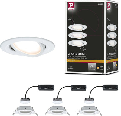 Paulmann LED Einbauleuchte Nova Plus Coin Sockel Set schwenkbar rund 84 mm 50° Coin 3x6W 3x470lm 230V dimmbar 2700K Weiß matt