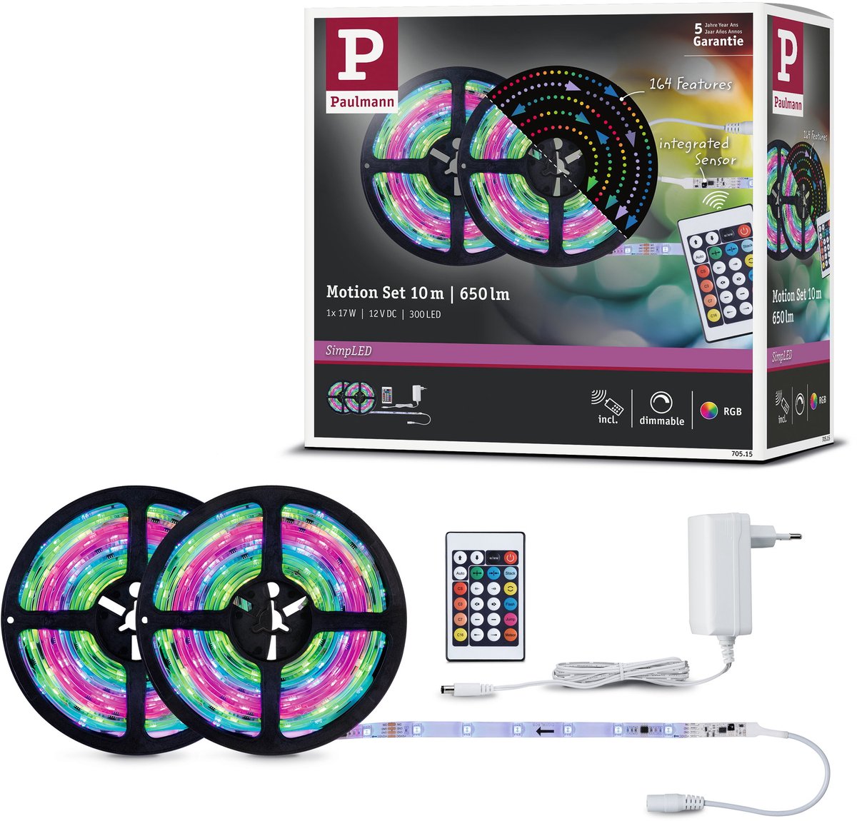 Paulmann einfacher LED-Streifen 10 Meter RGB Motion – Plug-Play-Set – 17 W – 12 V – weiß – Kunststoff