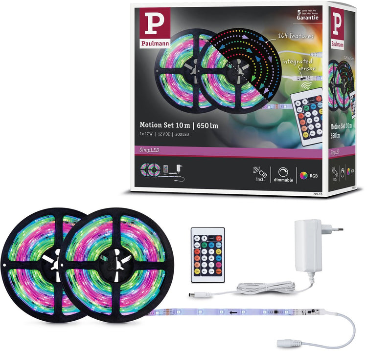 Paulmann einfacher LED-Streifen 10 Meter RGB Motion – Plug-Play-Set – 17 W – 12 V – weiß – Kunststoff