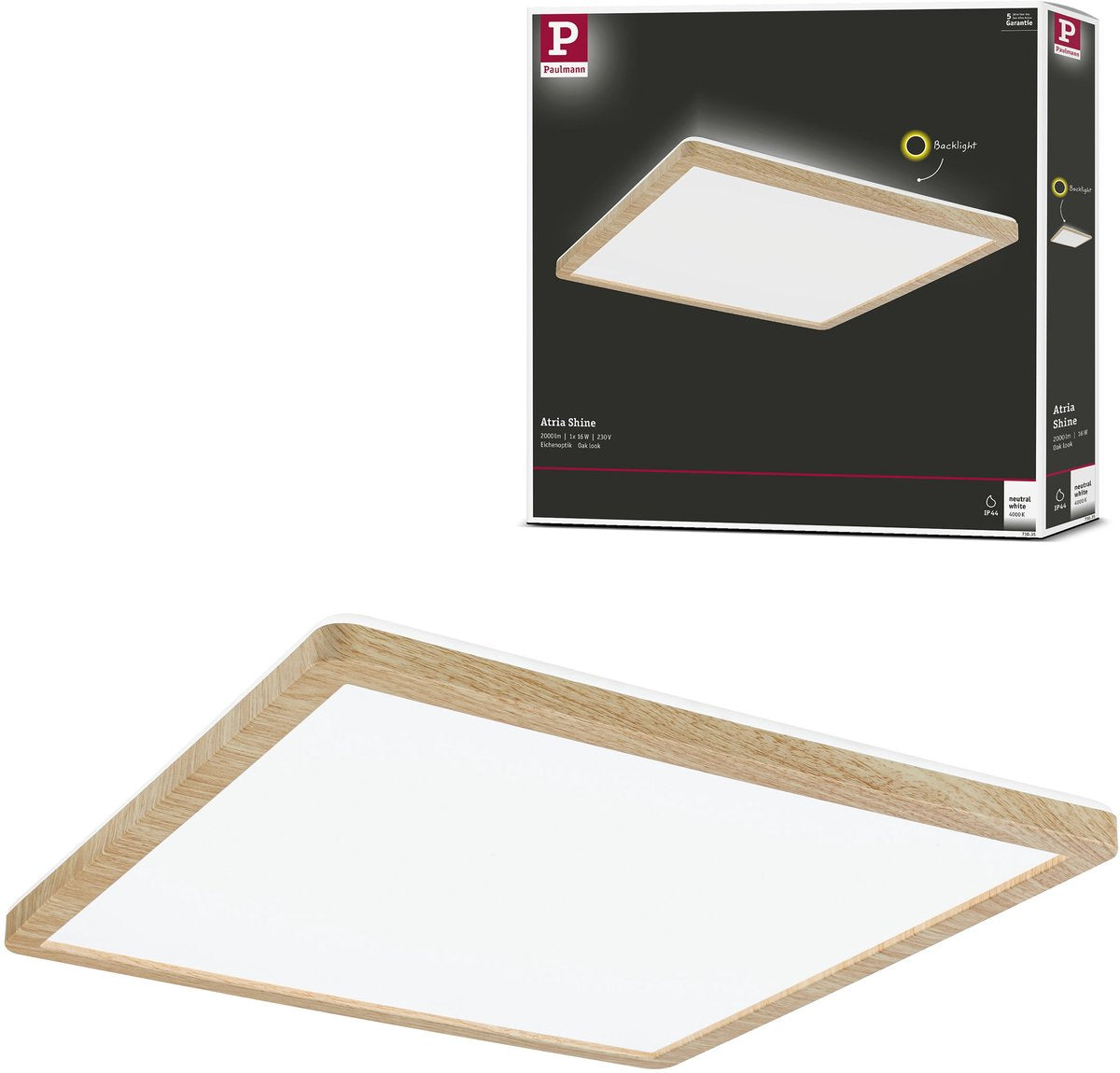 Paulmann LED Panel Atria Shine Hintergrundbeleuchtung IP44 eckig 293x293 mm 16W 1600lm 3000K Holzoptik