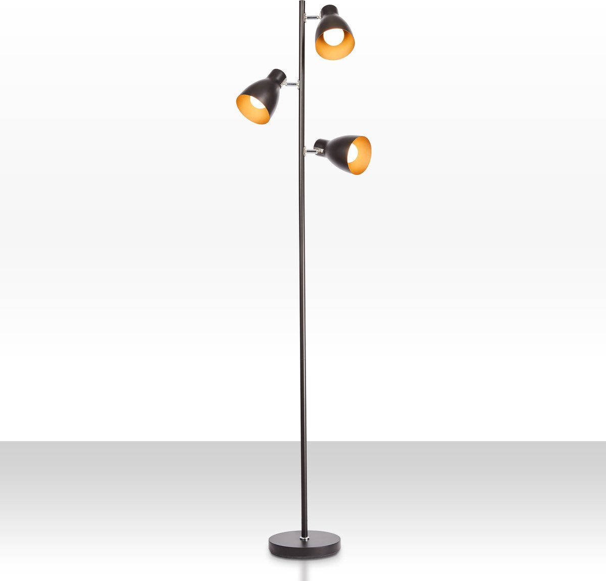 B.k.licht – Industrie-Stehleuchte – schwarz-goldene Stehleuchte – drehbarer Stab – mit E27-Fassung – H.: 166 cm