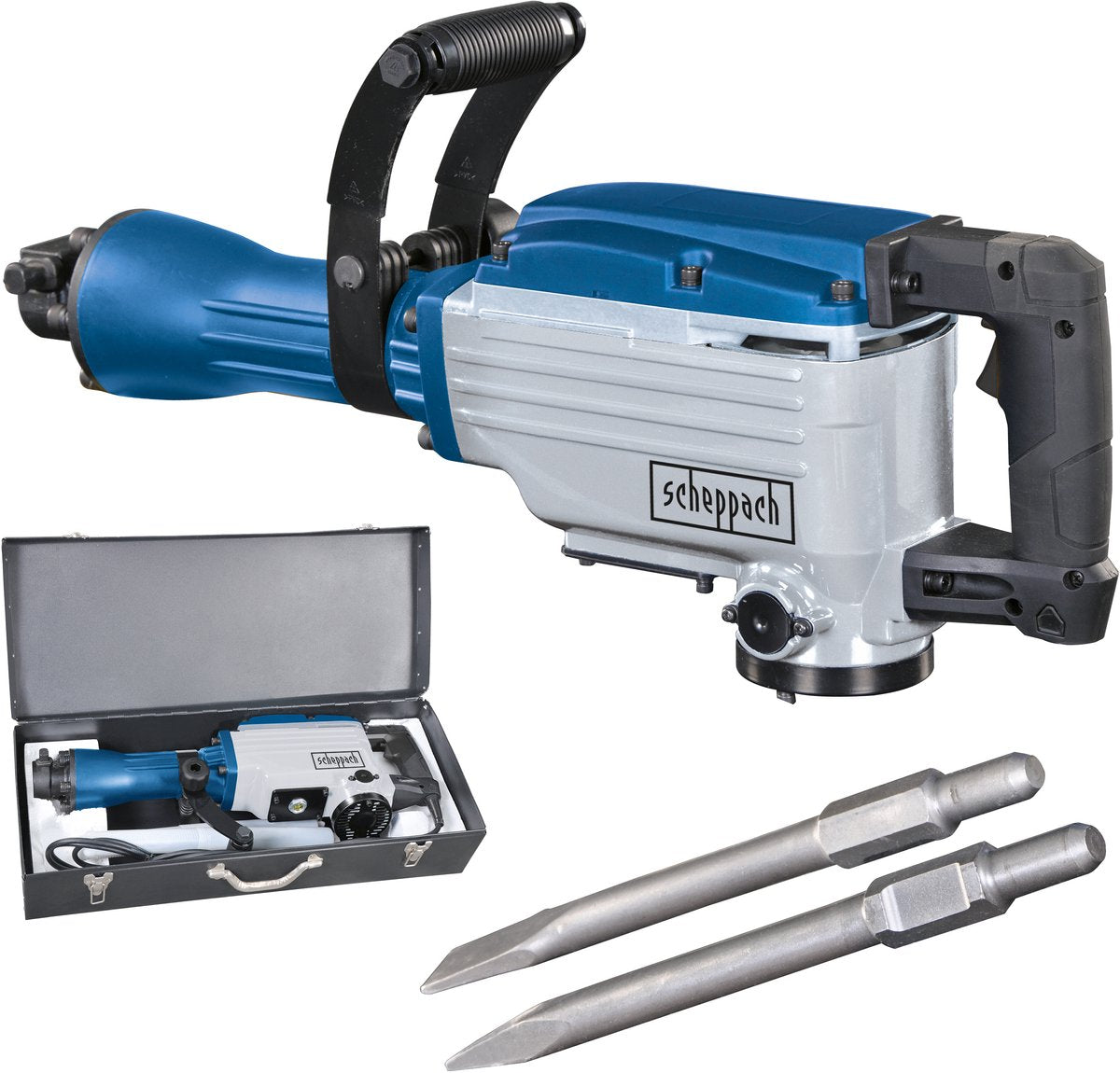 Scheppach Abbruchhammer AB1600 - 1600w | 50j Schlagkraft – 2000 Schläge pro Minute – Abbruchhammer inkl. Spitzmeißel, Flachmeißelkoffer