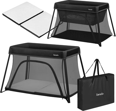 Lionelo Alice – 3 in 1 Babybett, Laufstall und Reisebett – Campingbett – Matratze mit T25-Schaum – 2 Höhenpositionen – leicht (5,5 kg) – kompakt faltbar – Reißverschluss – inklusive Tragetasche – abnehmbarer waschbarer Bezug