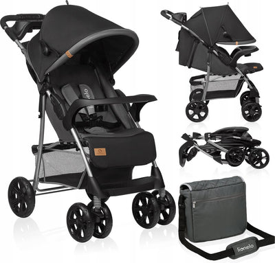 Lionelo Emma Plus Buggy und Kinderwagen – leicht und langlebig – verstellbare Rückenlehne bis Liegeposition – XXL-Markise mit Fenster – großer Korb – Organizer und Tasche – Stoßdämpfer – 5-Punkt-Gurt – bis 15 kg – kompakt faltbar