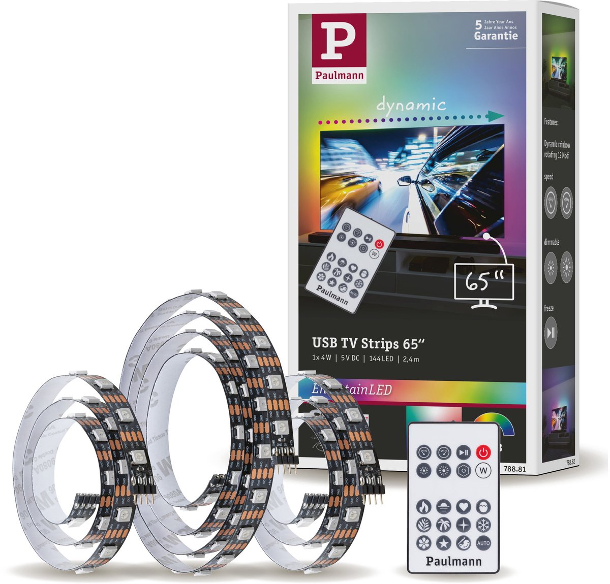 Paulmann Entertainled USB LED-Streifen 2,4 Meter TV-Beleuchtung 65 Zoll - RGB+ - 4W - 60 LEDs m