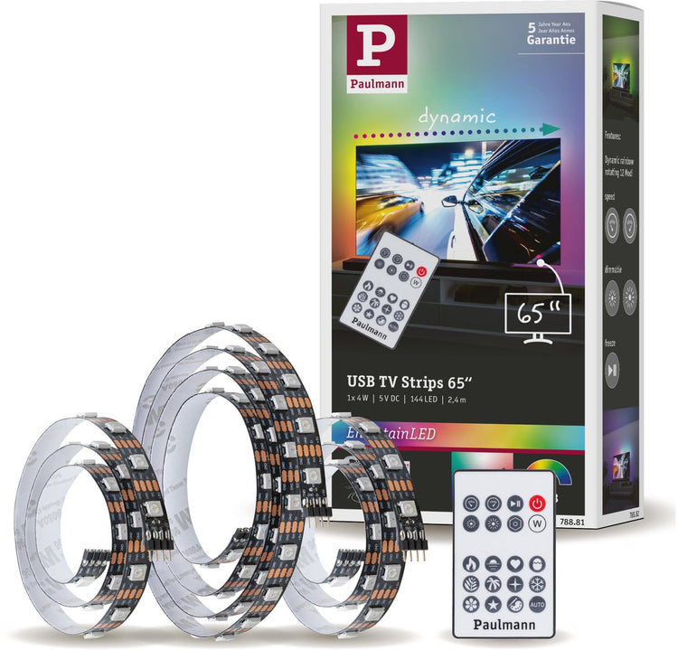 Paulmann Entertainled USB LED-Streifen 2,4 Meter TV-Beleuchtung 65 Zoll - RGB+ - 4W - 60 LEDs m