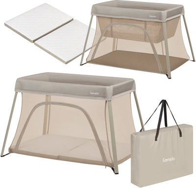 Lionelo Alice – 3 in 1 Babybett, Laufstall und Reisebett – Campingbett – Matratze mit T25-Schaum – 2 Höhenpositionen – leicht (5,5 kg) – kompakt faltbar – Reißverschluss – inklusive Tragetasche – abnehmbarer waschbarer Bezug