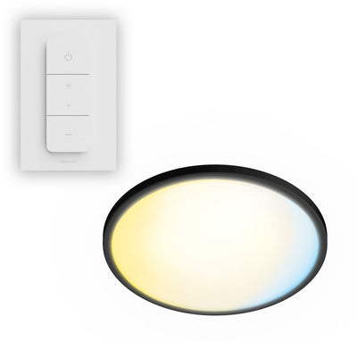 Philips LED Philips superschlanke All-in-One-Deckenleuchte – mit Fernbedienung – Warmlicht – 16 W – extra warmes bis kaltweißes Licht: 2200 K bis 6500 K – 29 cm – Schwarz – rund