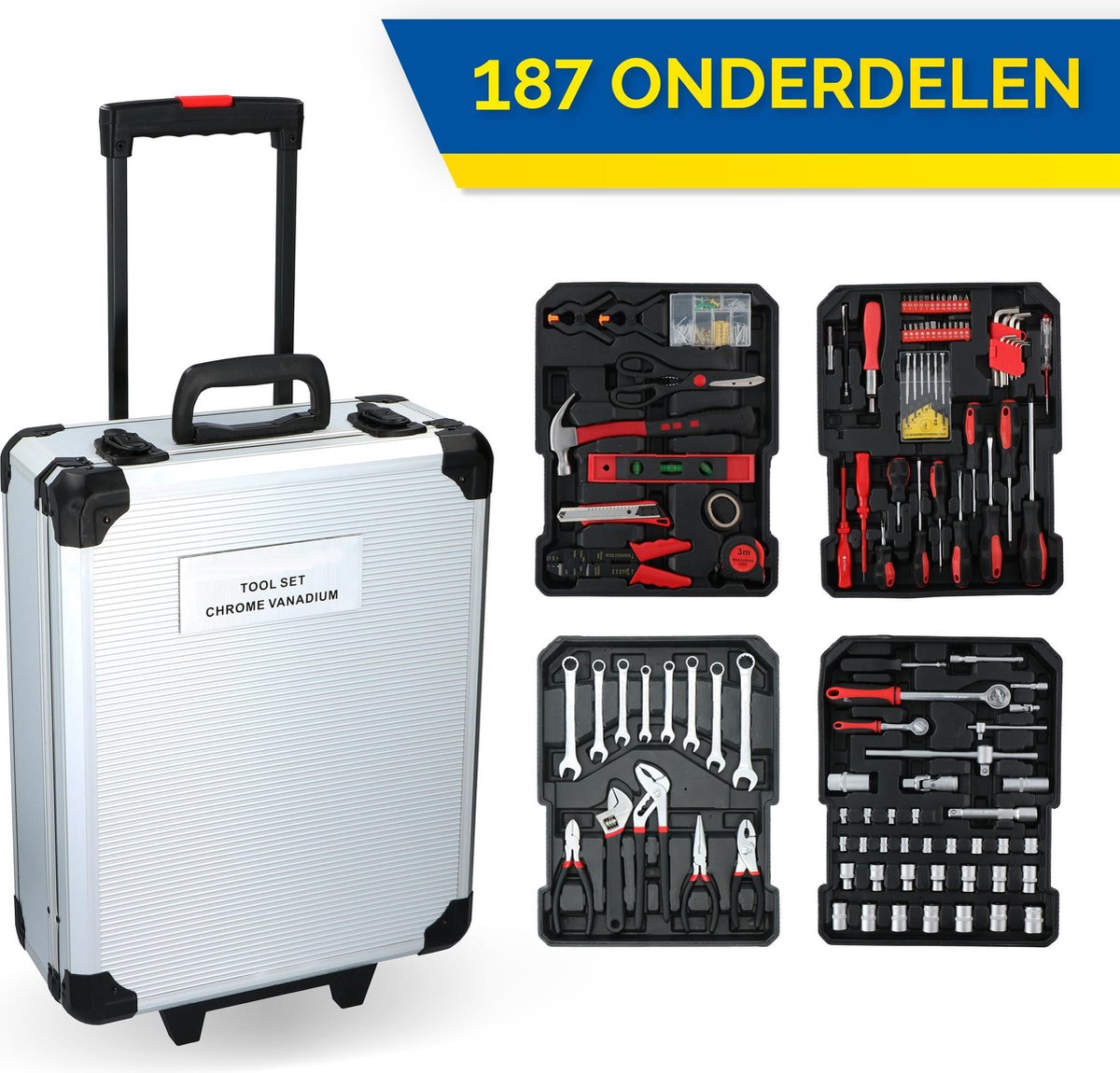 Kinzo Werkzeugset - 187-teilig - Werkzeugkoffer aus Aluminium