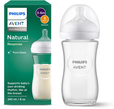 Philips Avent Natural Response Babyflasche aus Glas – 240 ml – Durchfluss 3 – BPS frei – 1 Flasche – SCY933 01