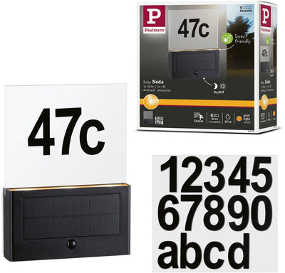 Paulmann Solar LED Hausnummernbeleuchtung Neda Bewegungsmelder insektenfreundlich IP44 2200K 18LM Anthrazit