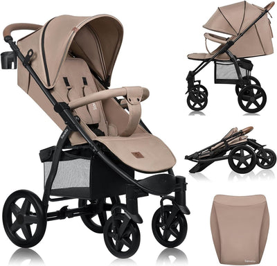 Lionelo Buggy Annet Plus – leicht faltbar – große solide Räder mit Federung – inklusive Fußsack, Moskitonetz-Getränkehalter – verstellbare Rückenlehne, Fußstütze – Kinderwagen ab der Geburt bis 22 kg – Kinderwagen