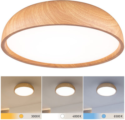 Paulmann Selection Badezimmer LED Deckenleuchte Oka IP44 Weiß Schalter 950lm 230V 24W Holzoptik
