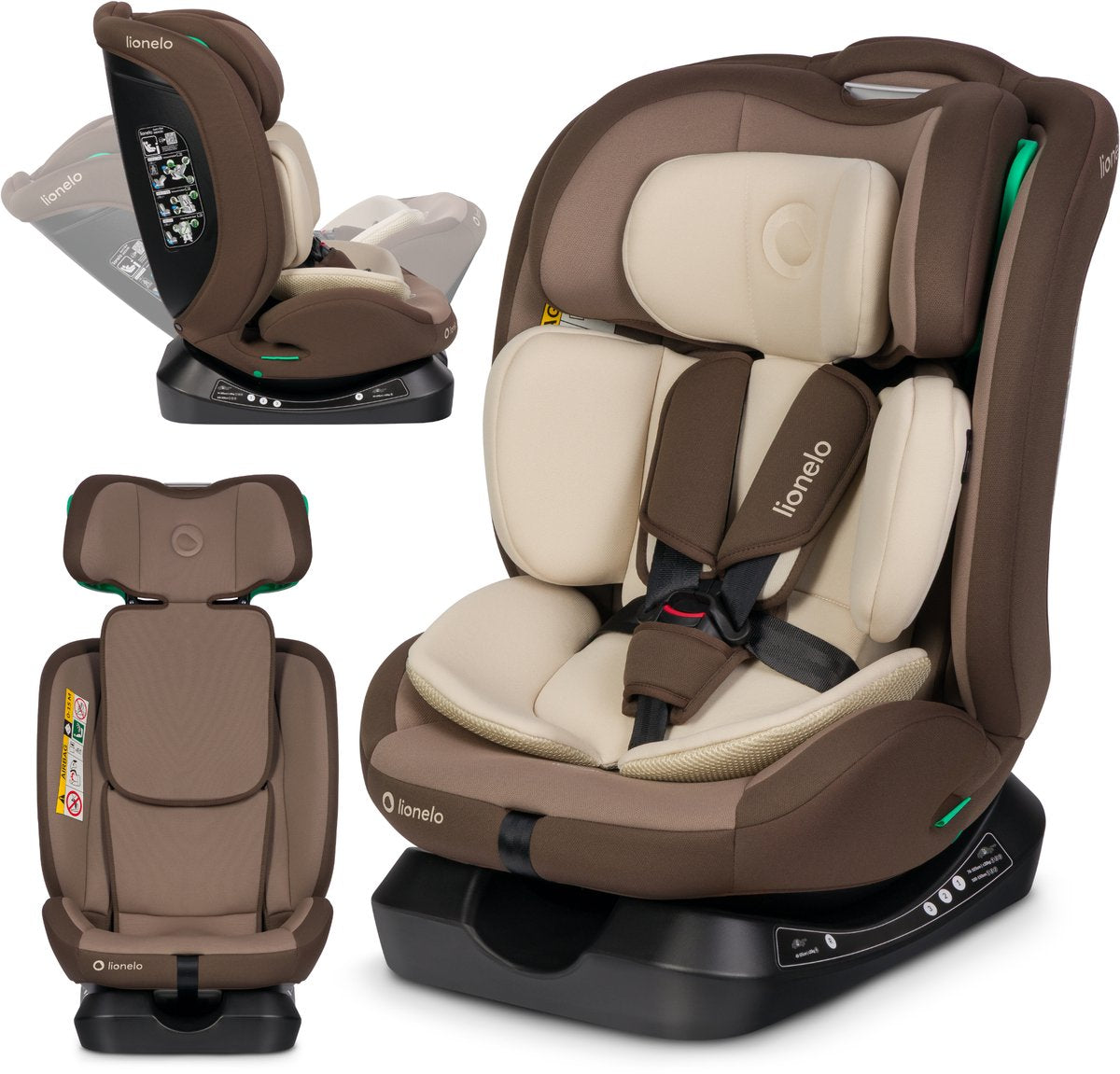 Lionelo Aart i-Size Autositz 4in1 – 40–150 cm (0–12 Jahre) – RWF FWF – nach hinten bis zu 105 cm – Installation mit Sicherheitsgurt – Kopfstütze aus Memory-Schaum – 13 Positionen – neigbar – waschbarer Bezug – R129-zertifiziert
