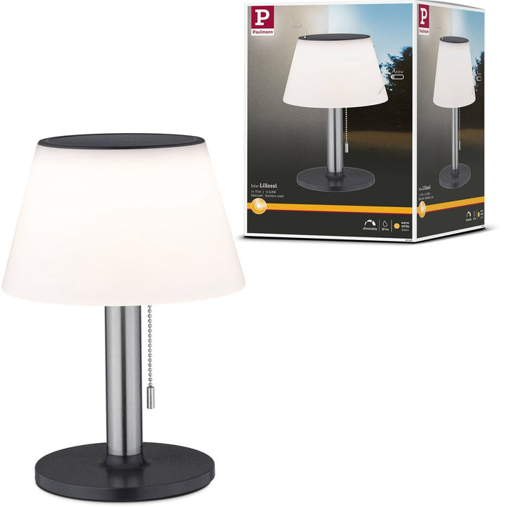 Paulmann Solar-LED-Tischleuchte 3-Stufen-Dim Lillesol IP44 3000K 45lm Edelstahl
