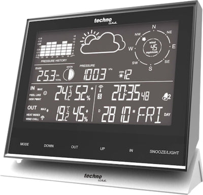 Technoline Wetterstation – ws 1700 – 138 x 153 x 53 mm – Aluminium schwarz – mit 3 Außensensoren 100 m – tl-ws1700