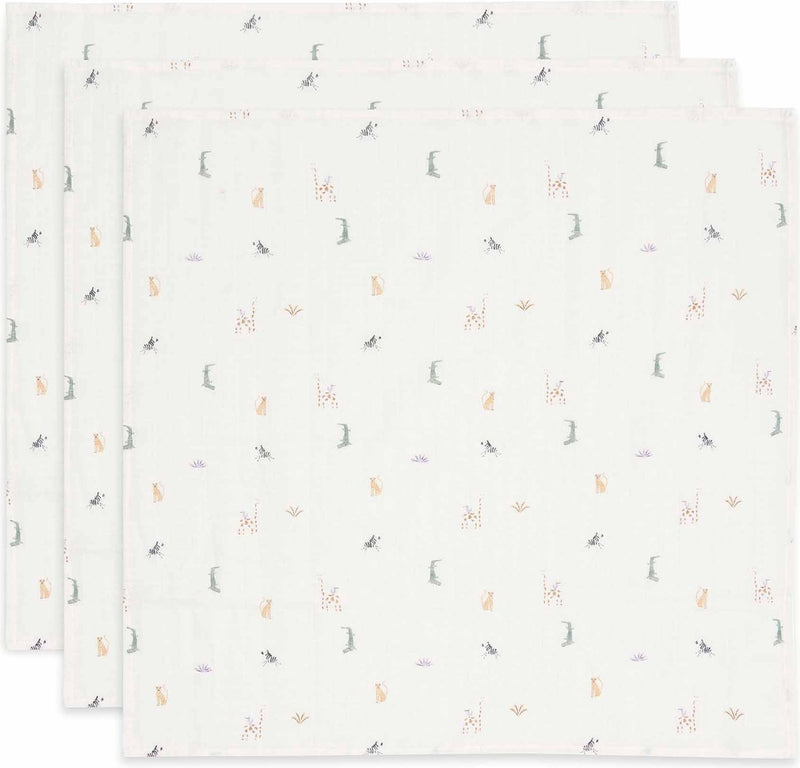 Jollein – hydrophiles Tuch klein 70 x 70 cm – Spucktücher – weiche Baumwolle – 3 Stück – Dschungel-Jambo