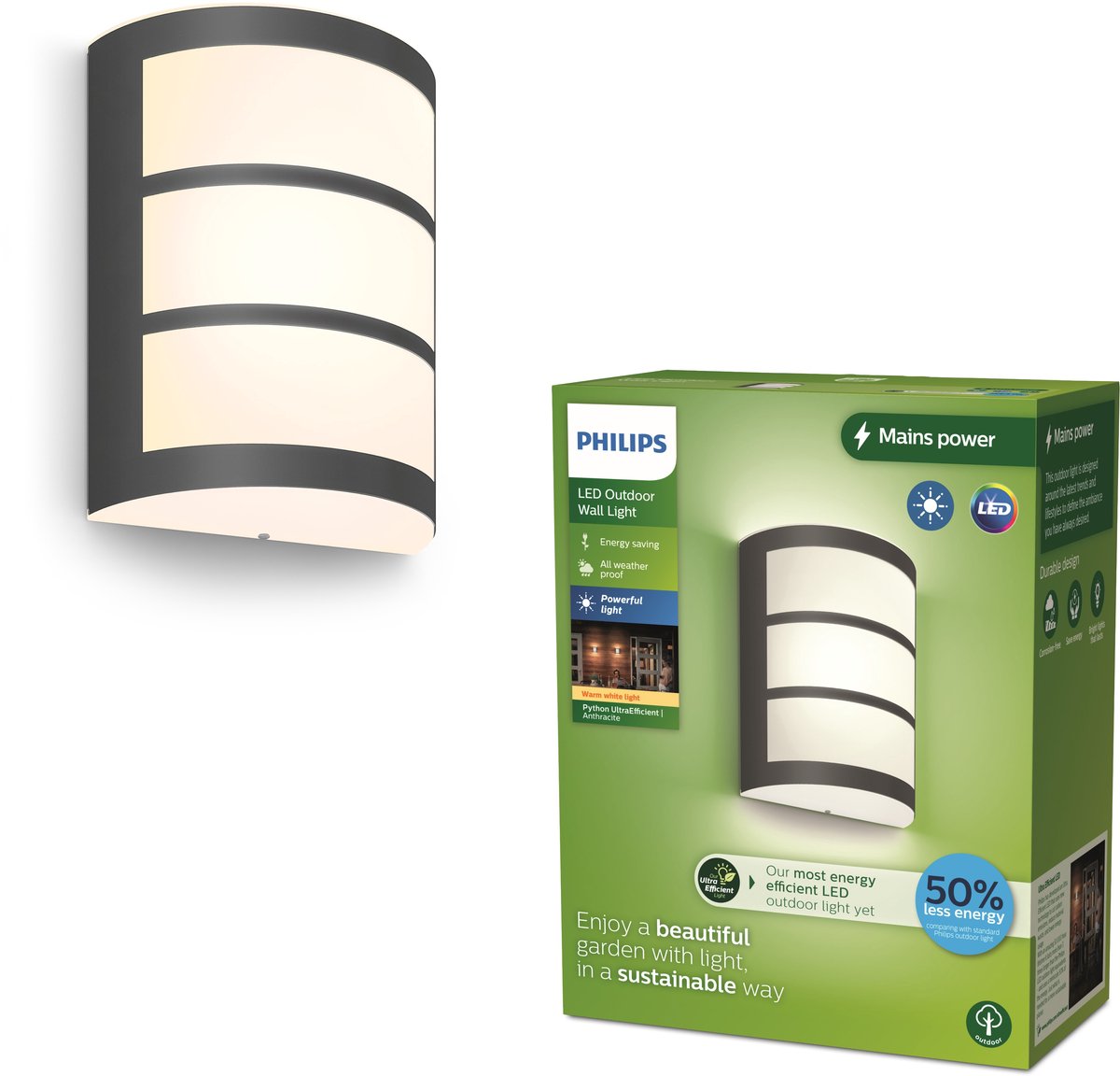 Philips LED Philips Python Wandleuchte – ultraeffizient – Anthrazit – 3,8 W