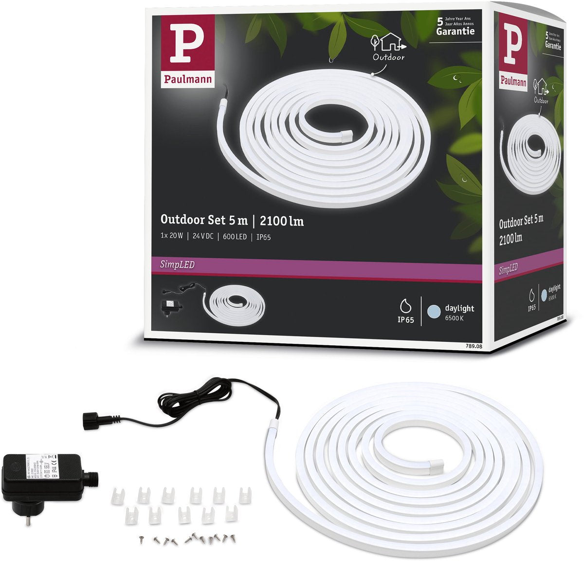 Paulmann Simpled Outdoor LED-Streifen 5 Meter Tageslicht – Plug-Play-Set – 20 W – 24 V – Weiß – Kunststoff