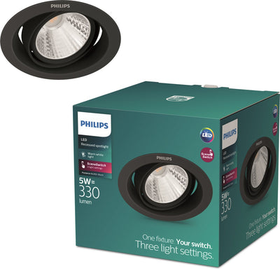 Philips LED Philips Pomeron Einbaustrahler – Szenenschalter – 5 W – warmweißes Licht – Schwarz
