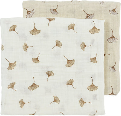 Meyco Baby Ginkgo vorgewaschene hydrophile Tücher – 2er-Pack – vorgewaschene hydrophile Tücher – cremefarbener weicher Sand – 70 x 70 cm