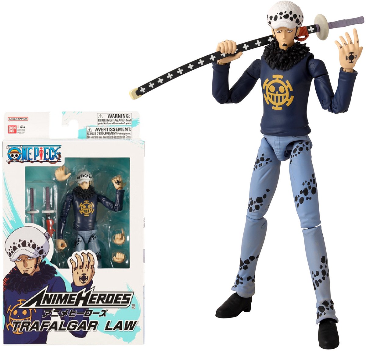 Bandai – Anime-Helden – One Piece – 17 cm große Anime-Helden-Figur – Trafalgar Law – Law-Actionfigur – offizielle Lizenz – 36937