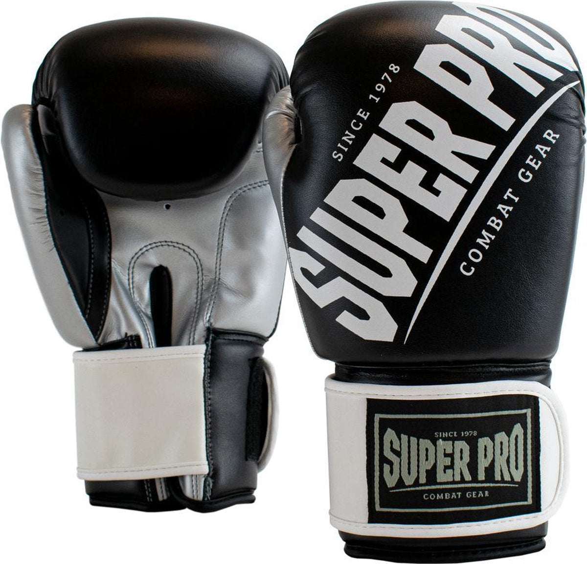 Super Pro Combat Gear (Kick)Boxhandschuhe Rebel Schwarz Grau Weiß 12oz