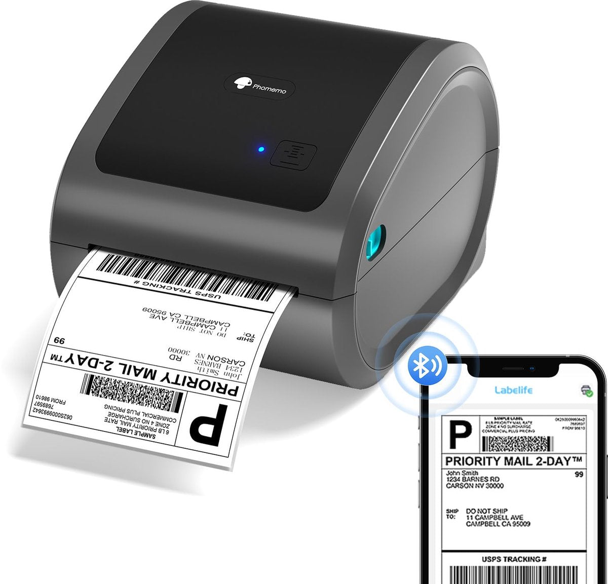 Phomemo d520bt – kabelloser Etikettendrucker – Bluetooth USB – Thermodruck – für mobilen PC – inklusive Etiketten – Grau