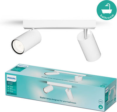 Philips LED Philips Idris Spot – Deckenspot – spritzwassergeschützt IP44 – 5W – weiß – Badezimmerlampe – zwei Lichtpunkte – nur für LED-Spots geeignet