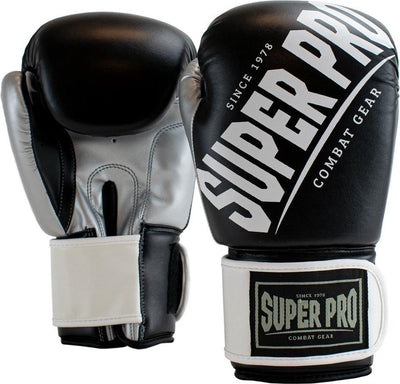 Super Pro Combat Gear (Kick)Boxhandschuhe Rebel Schwarz Grau Weiß 14oz