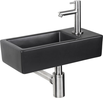 Differnz Hator-Brunnenset - 9x37,5x18,5cm - Rechteck - 1 Hahnloch - Schwarz