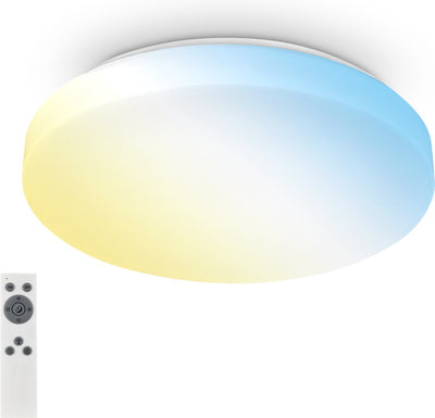 Briloner rowny - LED-Badbeleuchtung - dimmbar - mit Fernbedienung - Deckenleuchte mit CCT-Nachtlichtfunktion - ø39cm - weiß