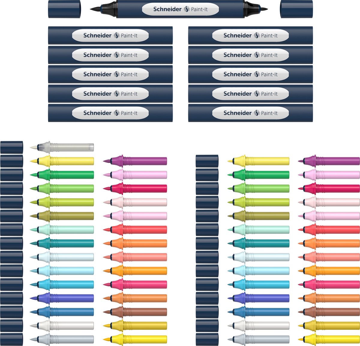 Schneider Schreibgeräte Schneider Marker – Twin Marker Set – Paint-it 040 – 30 Farben + 11 Halter + Blender – s-ml04010901